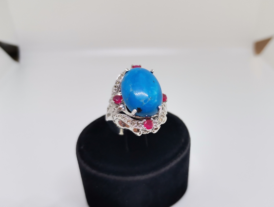 FİRUZE YAKUT VE PIRLANTA TAŞLI BÜYÜK BOY YÜZÜK