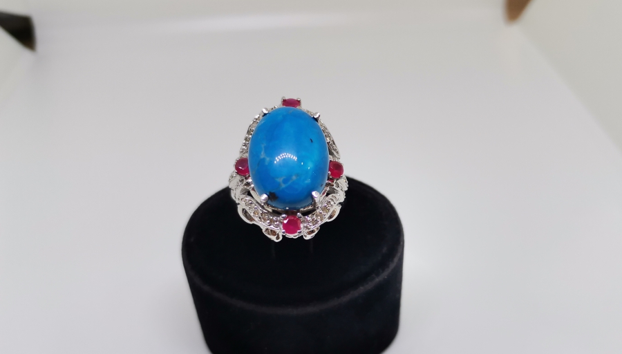 FİRUZE YAKUT VE PIRLANTA TAŞLI BÜYÜK BOY YÜZÜK