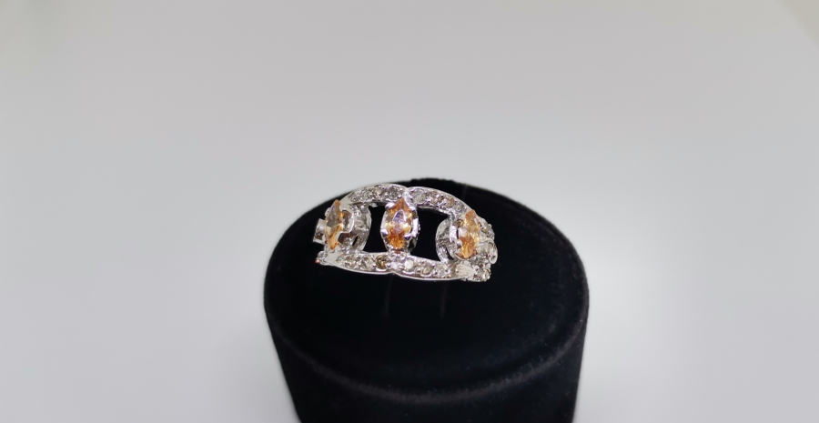 SİTRİN VE PIRLANTA TAŞLI HALKALI MODEL YÜZÜK