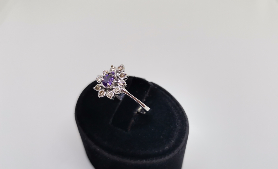 AMETİST VE PIRLANTA TAŞLI MİNİ DAMLA MODELİ YÜZÜK