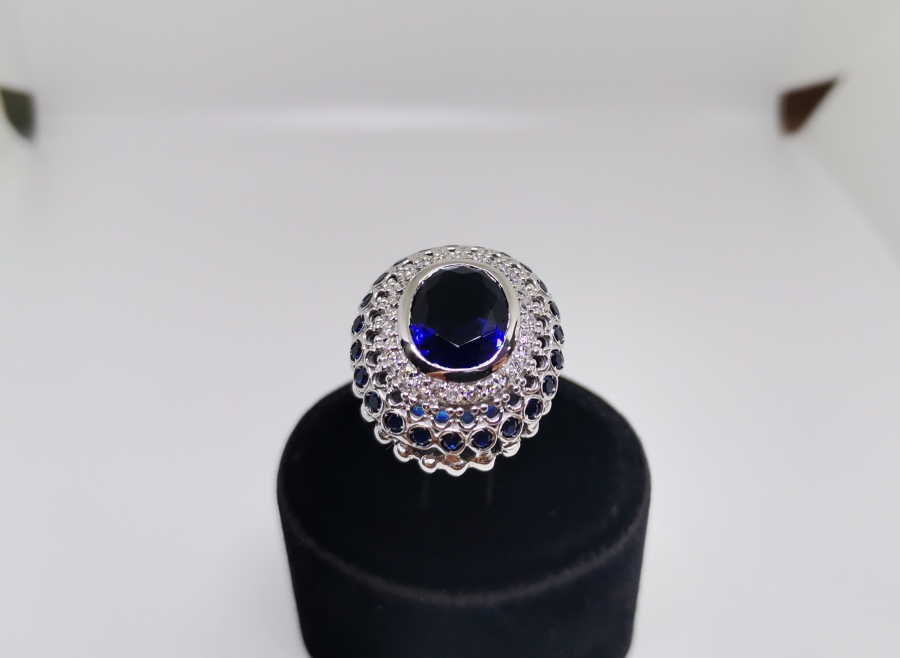 SAFİR VE PIRLANTA TAŞLI DEV BOY YÜZÜK