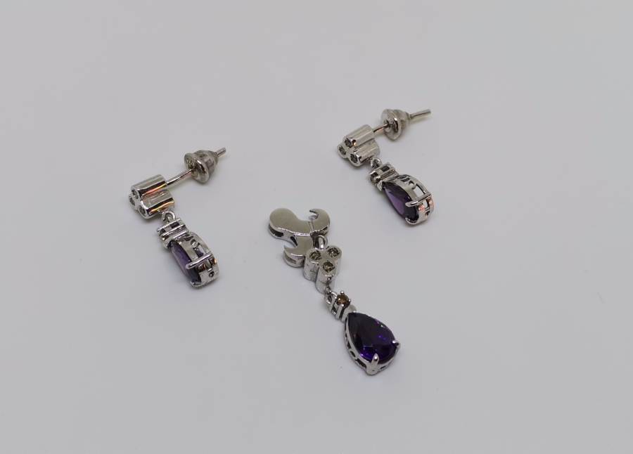 AMETİST VE PIRLANTA TAŞLI KOLYE YÜZÜK KÜPE TAKIMI