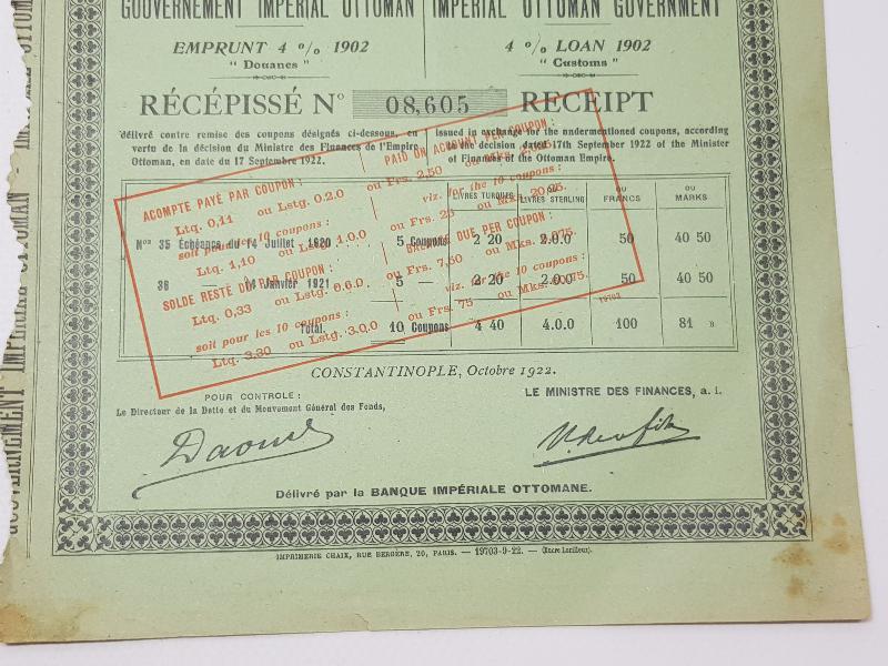 ÇOK NADİR FARKLI FORMDA OSMANLI DEVLETİ BORÇLANMA HİSSE SENEDİ