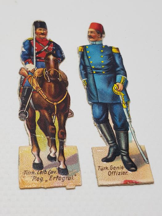 1. DÜNYA SAVAŞI DÖNEMİ ÇOK NADİR OSMANLI ERTUĞRUL ALAYI SÜVARİSİ VE MUHAFIZ ALAYI SUBAYI KARTON OYUNCAK ASKERLER