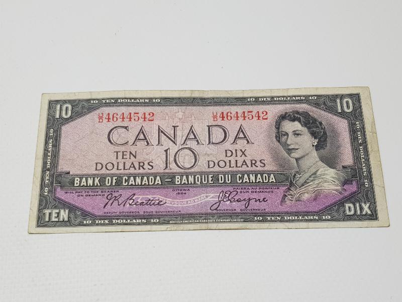 1954 TARİHLİ KRALİÇE ELİZABET RESİMLİ KANADA 10 DOLAR KAĞIT PARA