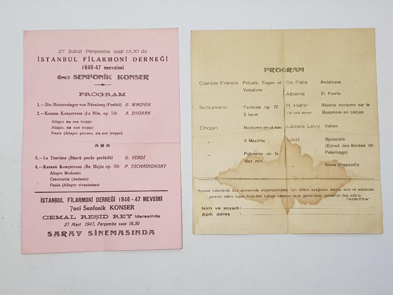 1940LARDAN CEMAL REŞİT REY SARAY SİNEMASI KONSER DAVETİYELERİ