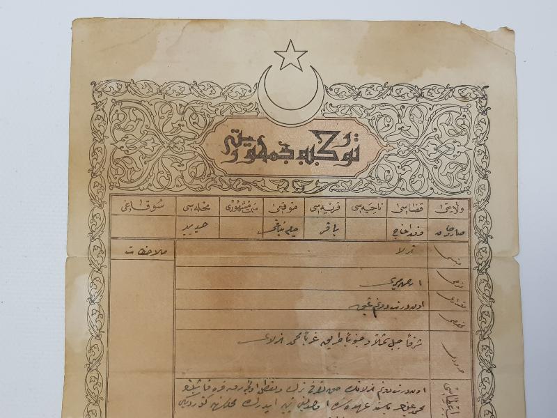 CUMHURİYET İLK DÖNEM OSMANLICA TAPU SENEDİ