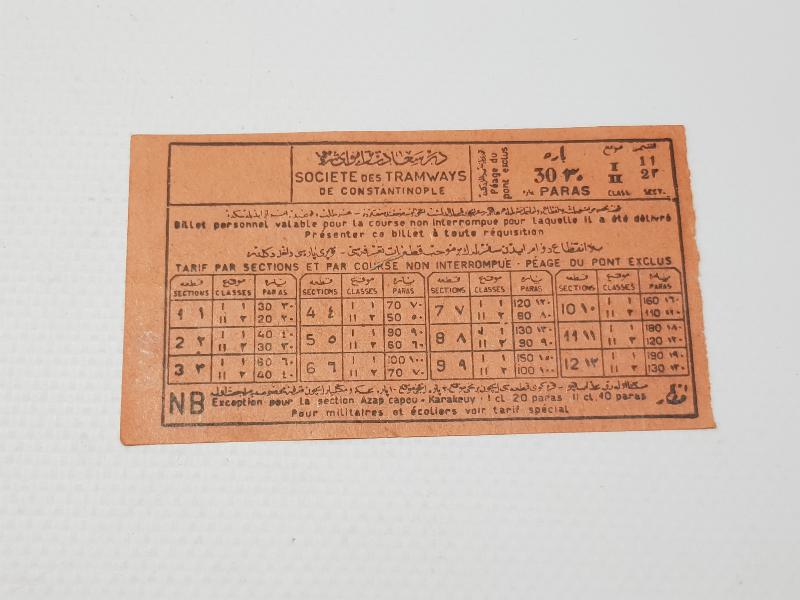 OSMANLI DÖNEMİ İSTANBUL TRAMWAY BİLETİ