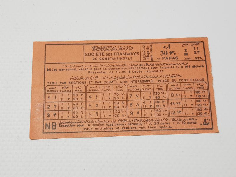 OSMANLI DÖNEMİ İSTANBUL TRAMWAY BİLETİ