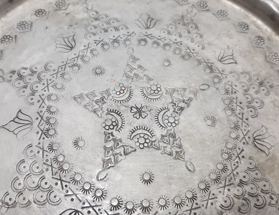 ÜZERİ USTA DAMGALI OSMANLI DÖNEMİ NADİR EDİRNE İŞİ KAHVE TEPSİSİ