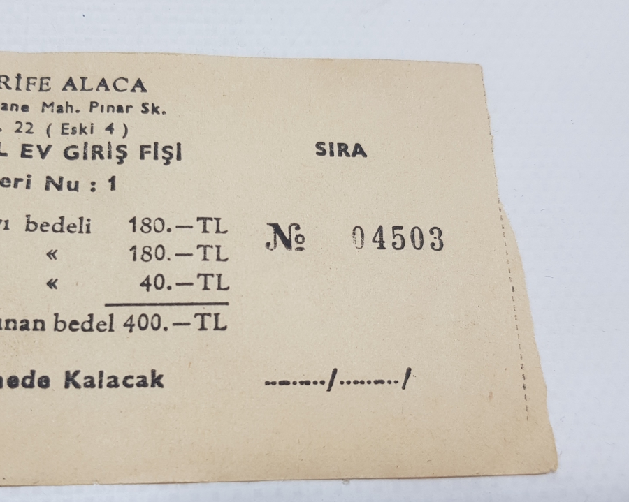 ÇOK NADİR ANTİKA GENEL EV GİRİŞ FİŞİ