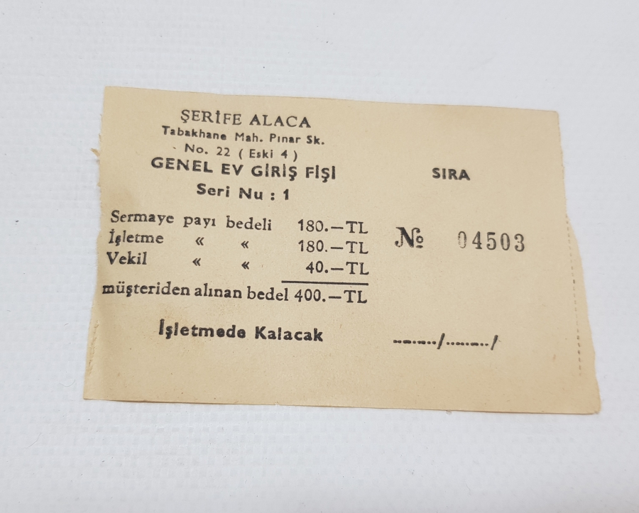 ÇOK NADİR ANTİKA GENEL EV GİRİŞ FİŞİ