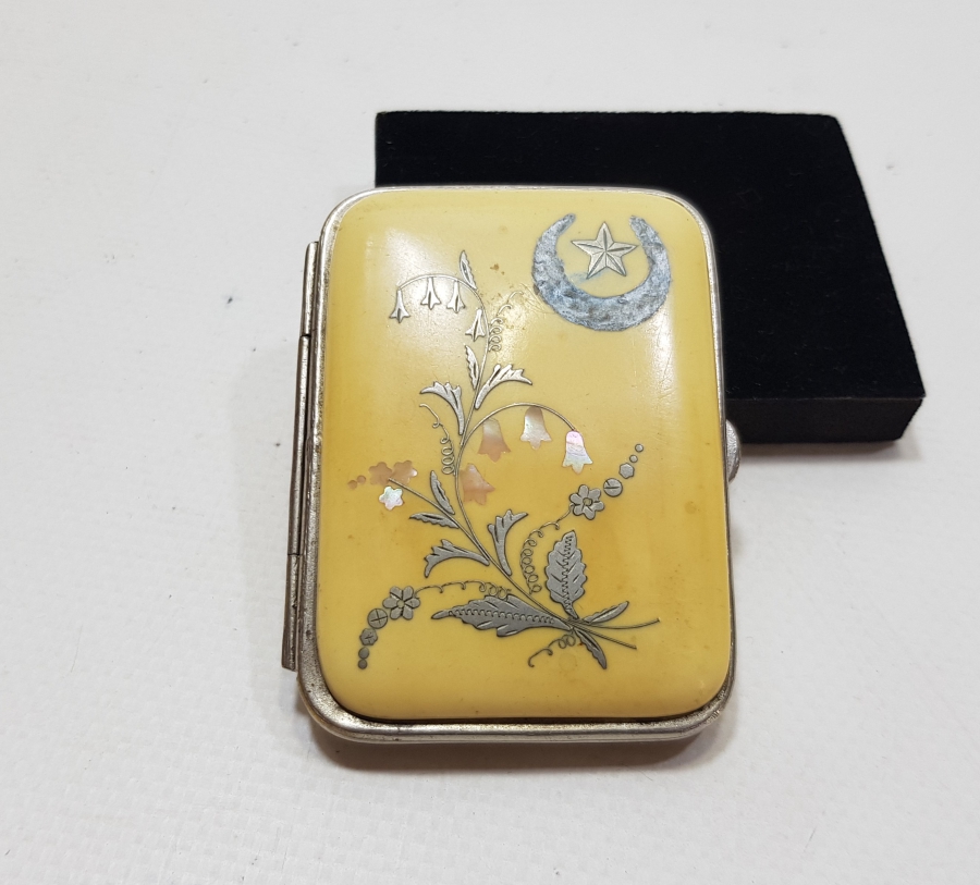 GÜMÜŞ VE SEDEF ÇAKMA İŞÇİLİKLİ OSMANLI DÖNEMİ AY YILDIZLI BAKALİT CÜZDAN