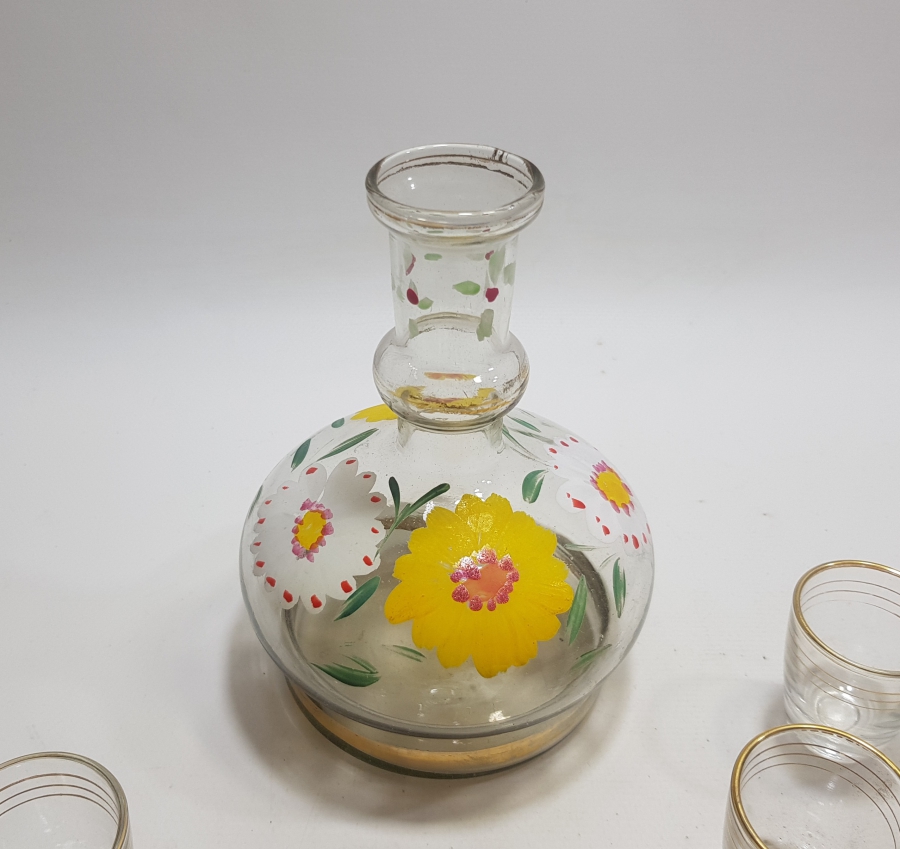 ALTIN VARAKLI VE EL BOYAMA ANTİKA CAM LİKÖR TAKIMI