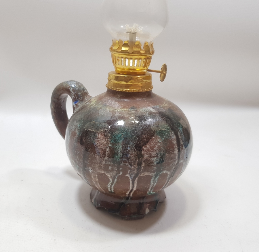 KÜTAHYA İŞİ ÇİL KONDİSYONDA EL YAPIMI ANTİKA GAZ LAMBASI