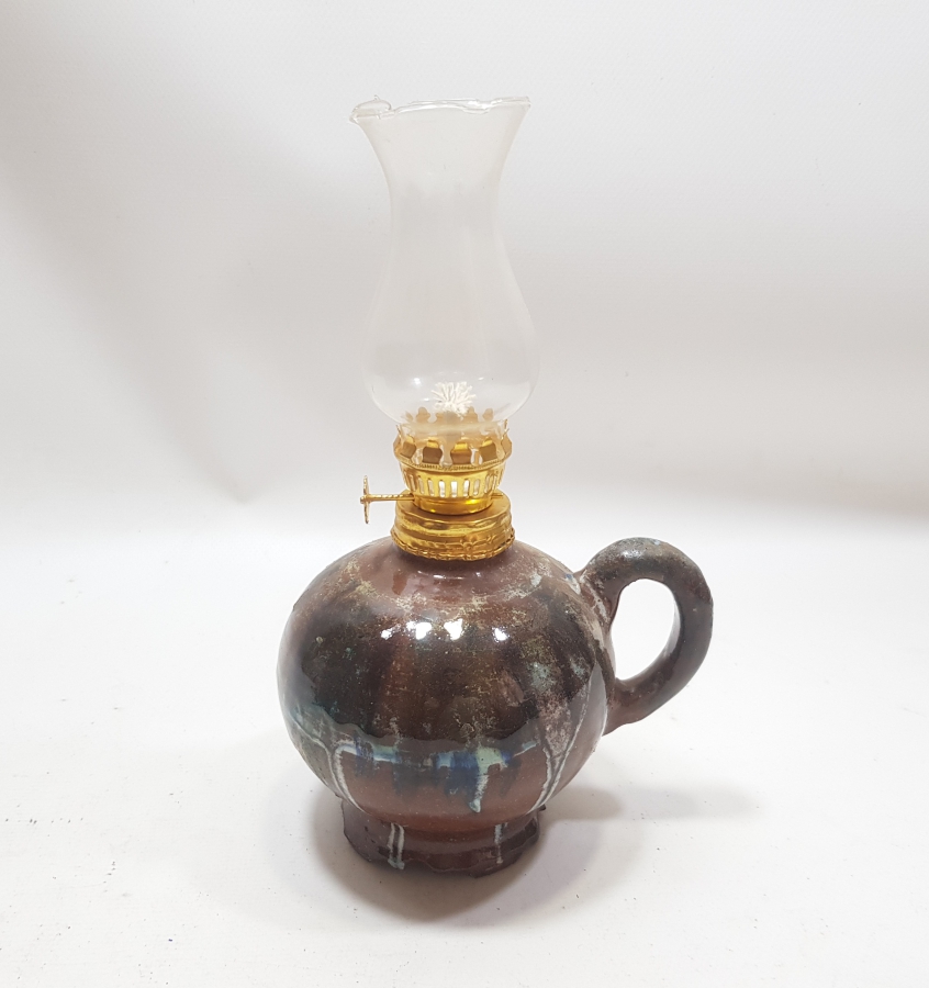 KÜTAHYA İŞİ ÇİL KONDİSYONDA EL YAPIMI ANTİKA GAZ LAMBASI