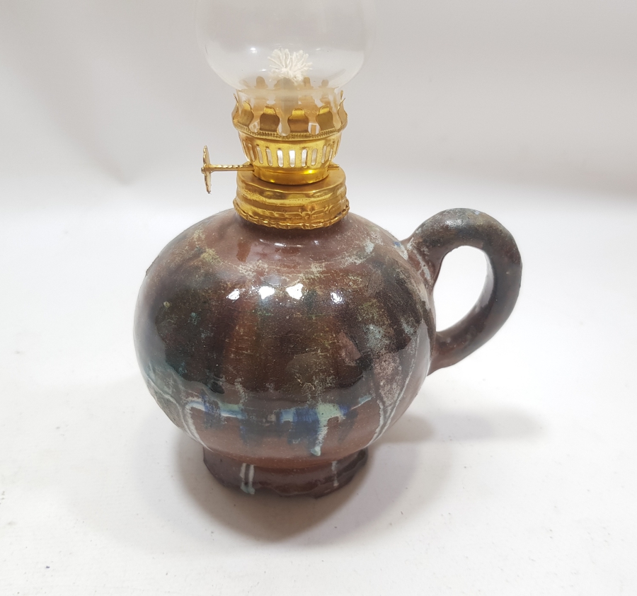 KÜTAHYA İŞİ ÇİL KONDİSYONDA EL YAPIMI ANTİKA GAZ LAMBASI