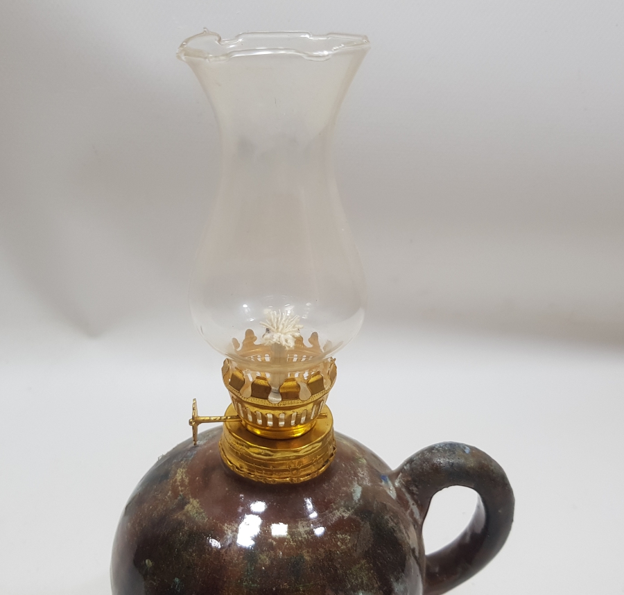 KÜTAHYA İŞİ ÇİL KONDİSYONDA EL YAPIMI ANTİKA GAZ LAMBASI