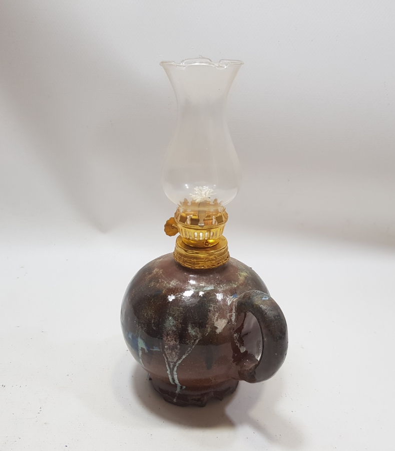 KÜTAHYA İŞİ ÇİL KONDİSYONDA EL YAPIMI ANTİKA GAZ LAMBASI