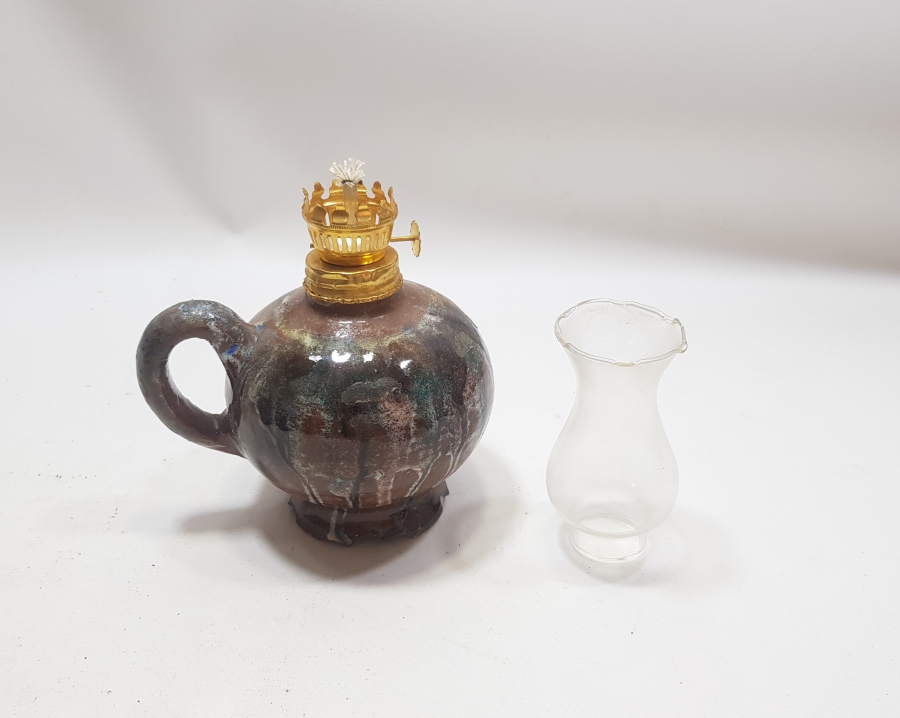 KÜTAHYA İŞİ ÇİL KONDİSYONDA EL YAPIMI ANTİKA GAZ LAMBASI