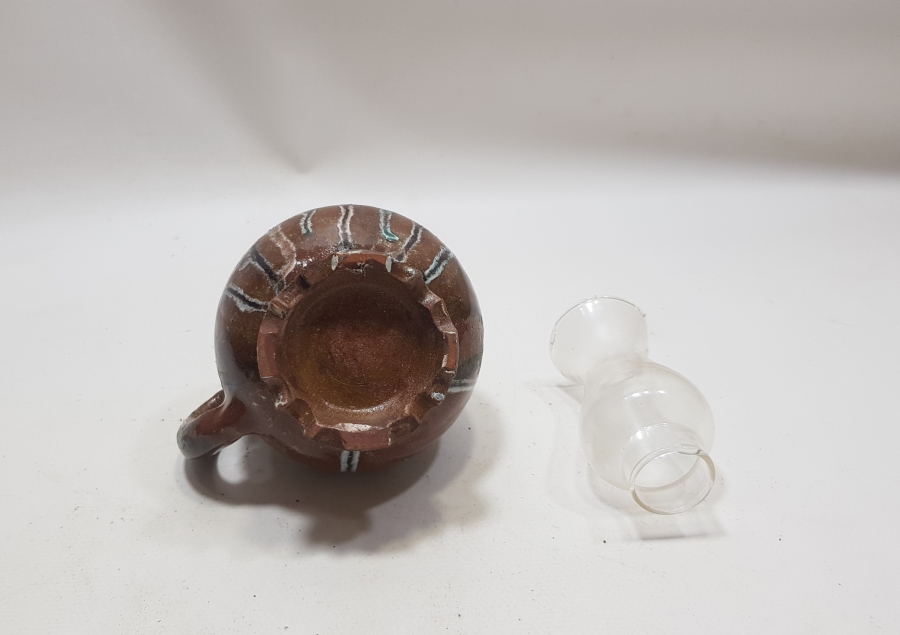 KÜTAHYA İŞİ ÇİL KONDİSYONDA EL YAPIMI ANTİKA GAZ LAMBASI