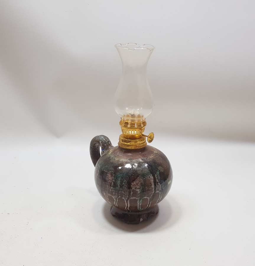 KÜTAHYA İŞİ ÇİL KONDİSYONDA EL YAPIMI ANTİKA GAZ LAMBASI