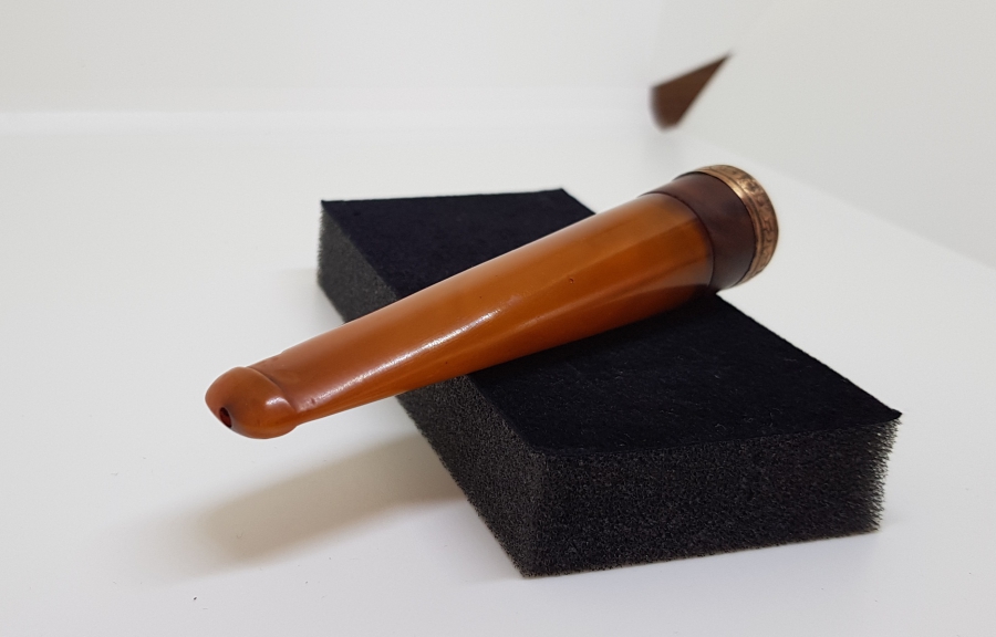 OSMANLI DÖNEMİ ALTIN UÇLU SIKMA KEHRİBAR SİGARA AĞIZLIĞI