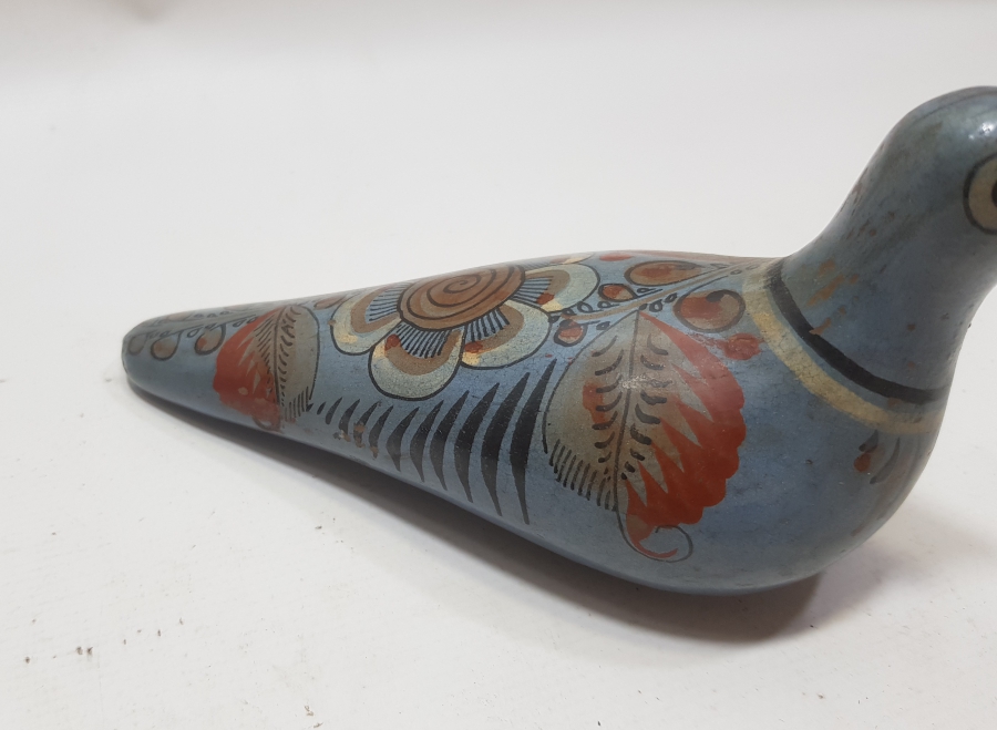 GÜNEY AMERİKA YAPIMI EL BOYAMA ANTİKA TOPRAK KUŞ FİGÜRÜ