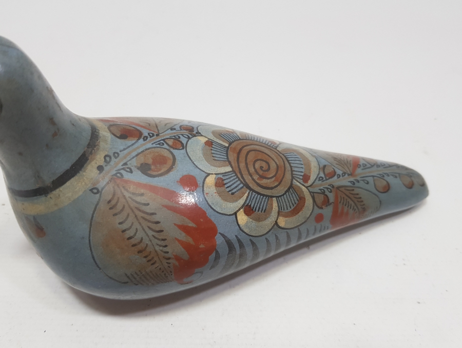 GÜNEY AMERİKA YAPIMI EL BOYAMA ANTİKA TOPRAK KUŞ FİGÜRÜ