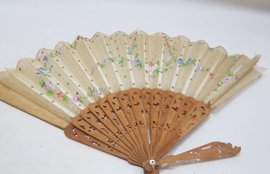 OSMANLI DÖNEMİ TAMAMI EL YAPIMI İPEK YELPAZE