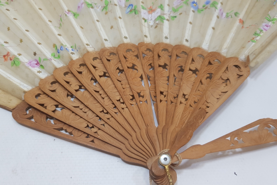 OSMANLI DÖNEMİ TAMAMI EL YAPIMI İPEK YELPAZE