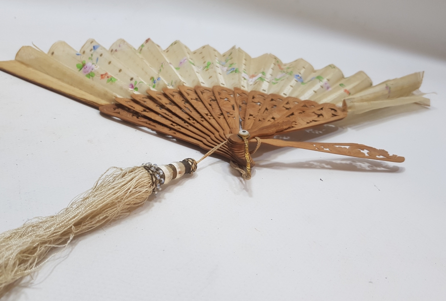 OSMANLI DÖNEMİ TAMAMI EL YAPIMI İPEK YELPAZE