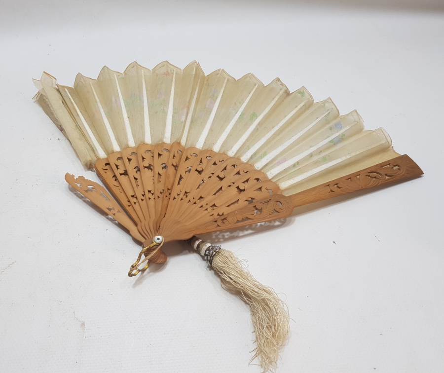 OSMANLI DÖNEMİ TAMAMI EL YAPIMI İPEK YELPAZE