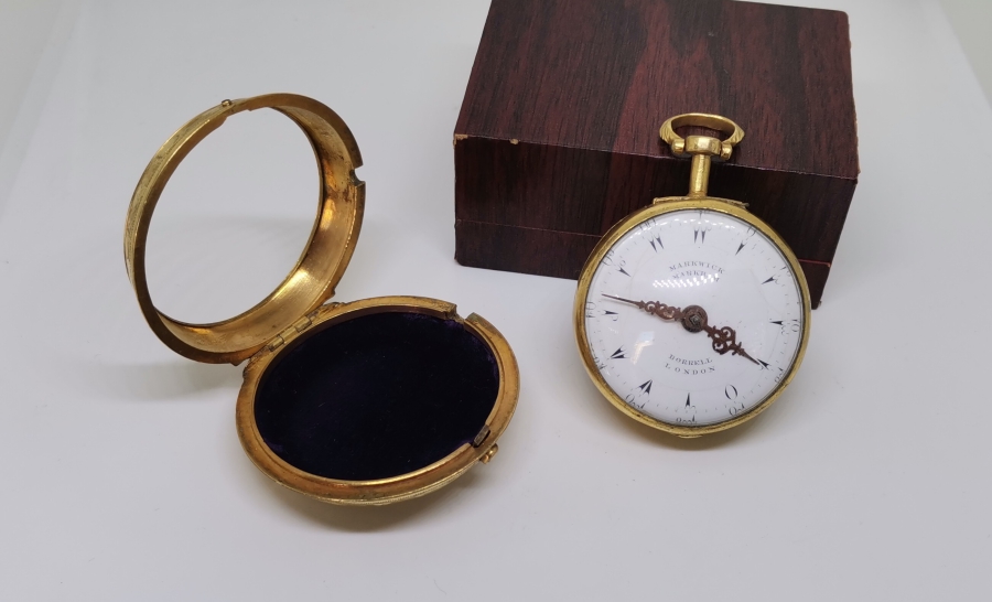 1800 BAŞLARI MARKWİCK MARKAM USTA YAPIMI İKİ KASALI TOMBAK CEP SAATİ