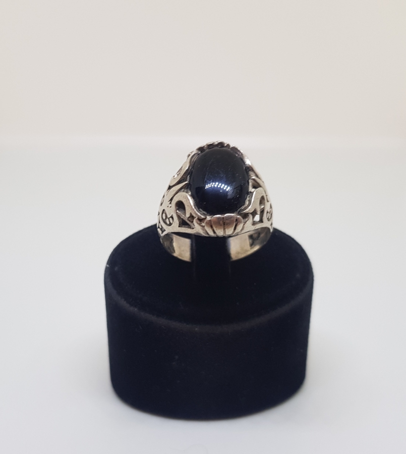 SİYAH AKİK TAŞLI GÜMÜŞ ERKEK YÜZÜĞÜ