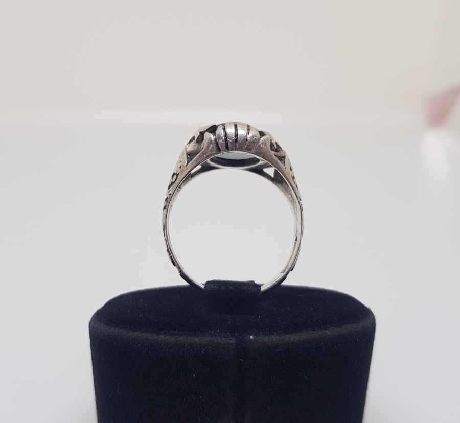 SİYAH AKİK TAŞLI GÜMÜŞ ERKEK YÜZÜĞÜ