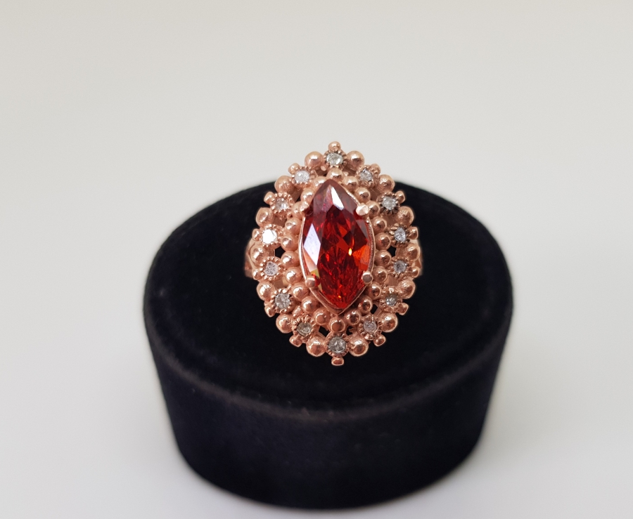 SİTRİN VE ELMAS TAŞLI MEKİK MODELİ YÜZÜK