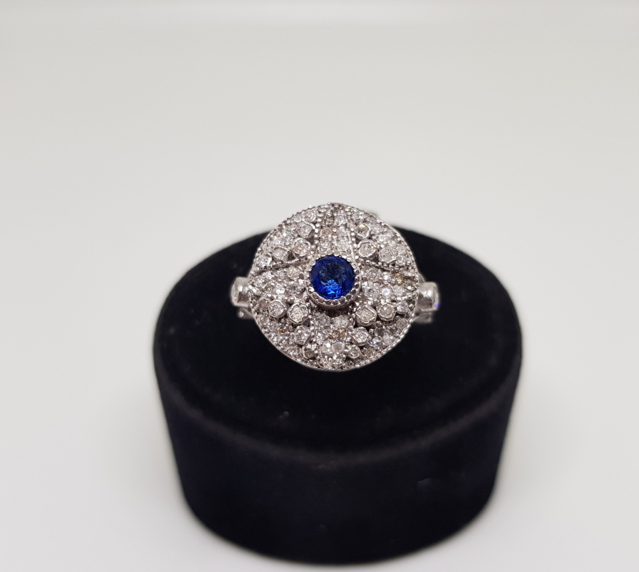 SAFİR VE PIRLANTA TAŞLI YILDIZ FORMLU YÜZÜK