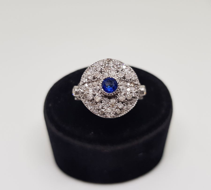 SAFİR VE PIRLANTA TAŞLI YILDIZ FORMLU YÜZÜK