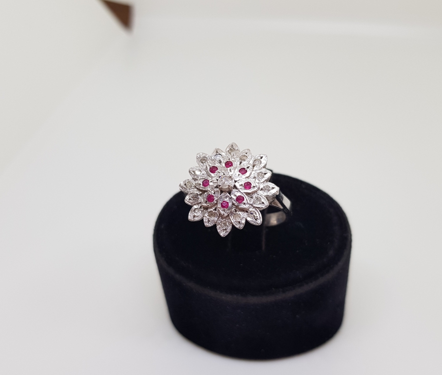 YAKUT VE PIRLANTA TAŞLI GÜNEŞ MODELİ YÜZÜK