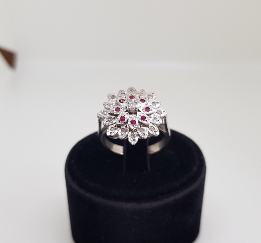 YAKUT VE PIRLANTA TAŞLI GÜNEŞ MODELİ YÜZÜK