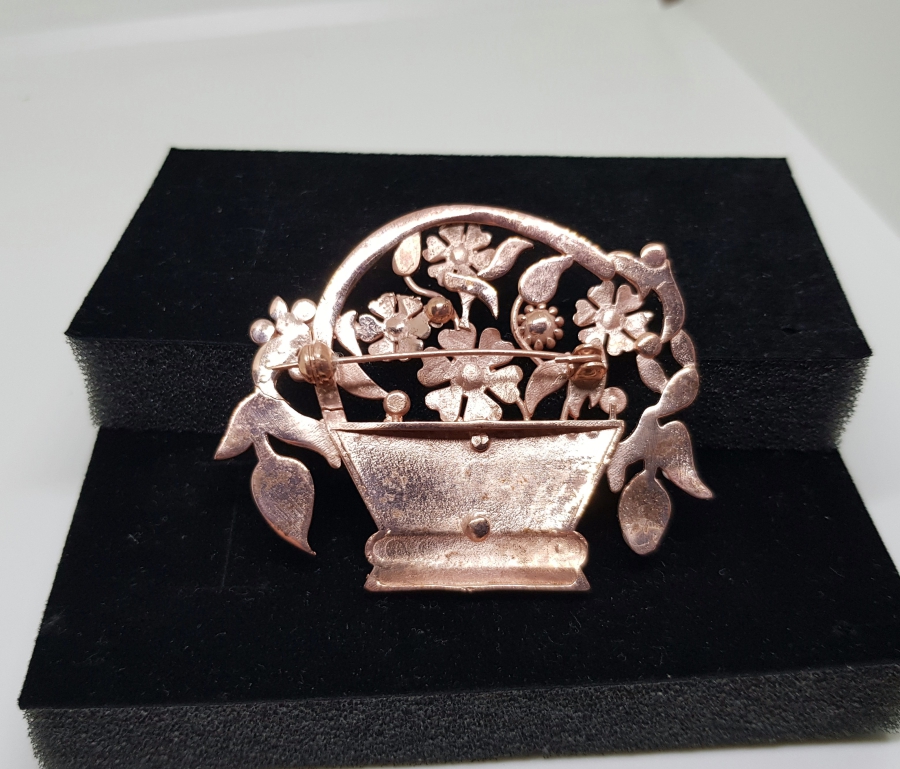 ÖZEL YAPIM MİNE İŞÇİLİKLİ VE PIRLANTA TAŞLI BROŞ