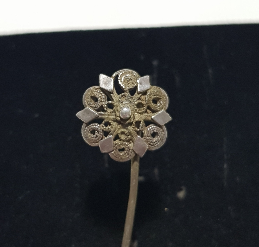 OSMANLI DÖNEMİ GÜHERSE İŞÇİLİKLİ GÜMÜŞ SAÇ İĞNESİ - BROŞ