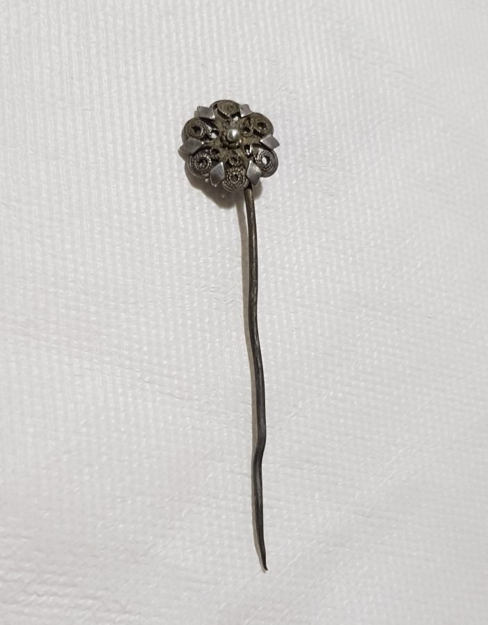 OSMANLI DÖNEMİ GÜHERSE İŞÇİLİKLİ GÜMÜŞ SAÇ İĞNESİ - BROŞ