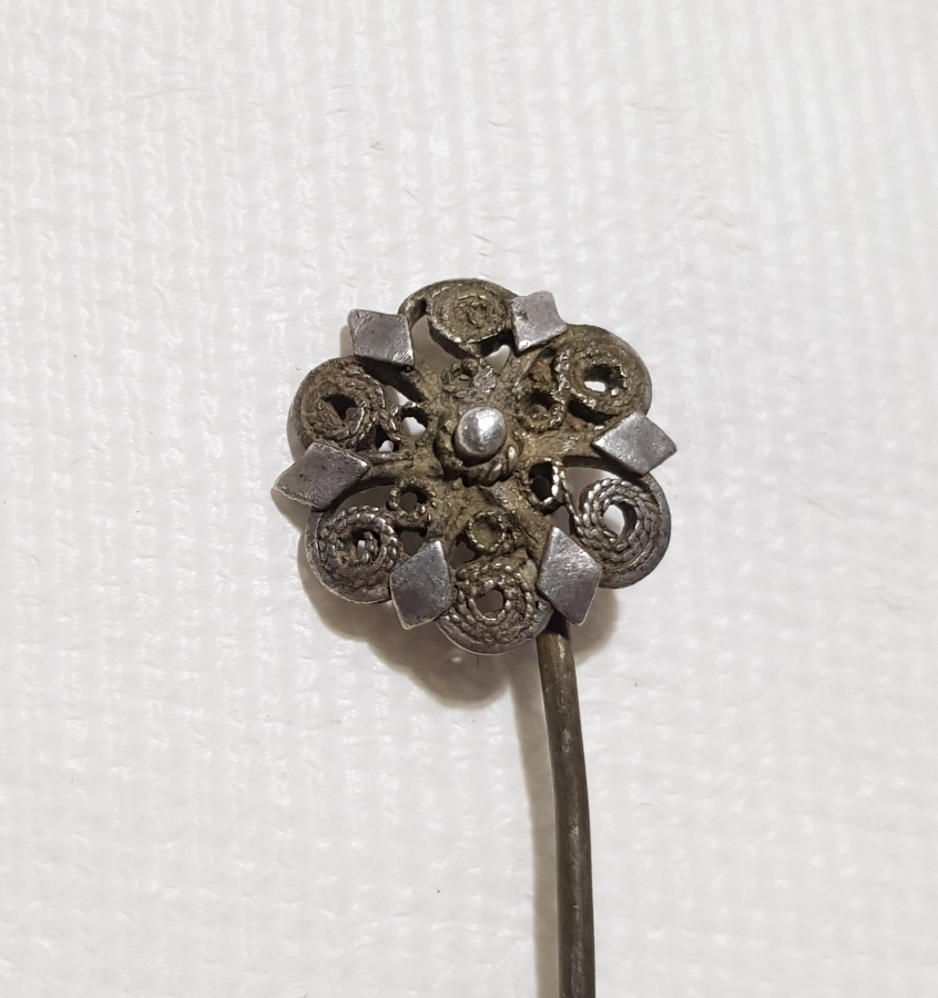 OSMANLI DÖNEMİ GÜHERSE İŞÇİLİKLİ GÜMÜŞ SAÇ İĞNESİ - BROŞ