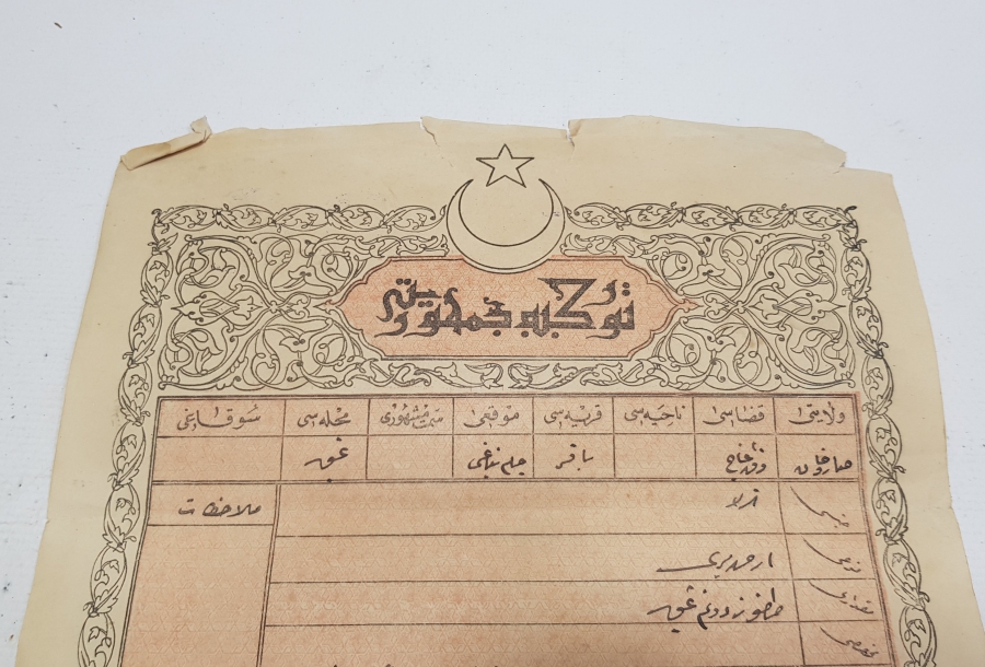 CUMHURİYET İLK DÖNEM OSMANLICA TAPU SENEDİ