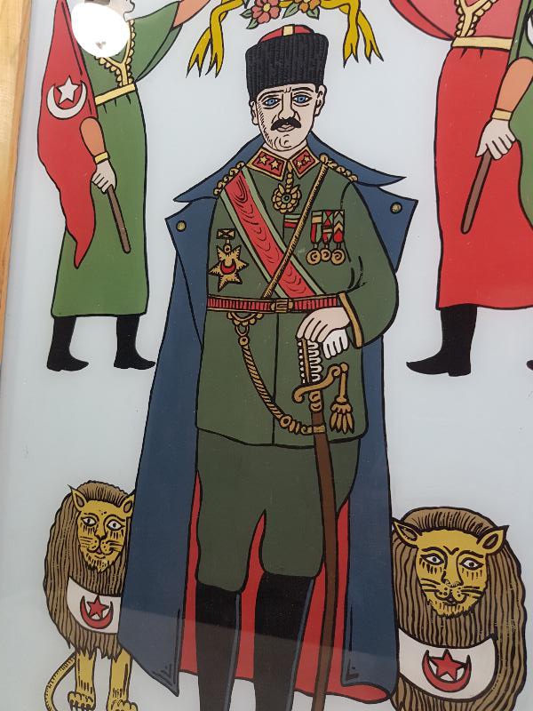 ANTİKA OSMANLICA YAZILI CAM ALTI MUSTAFA KEMAL ATATÜRK TABLOSU