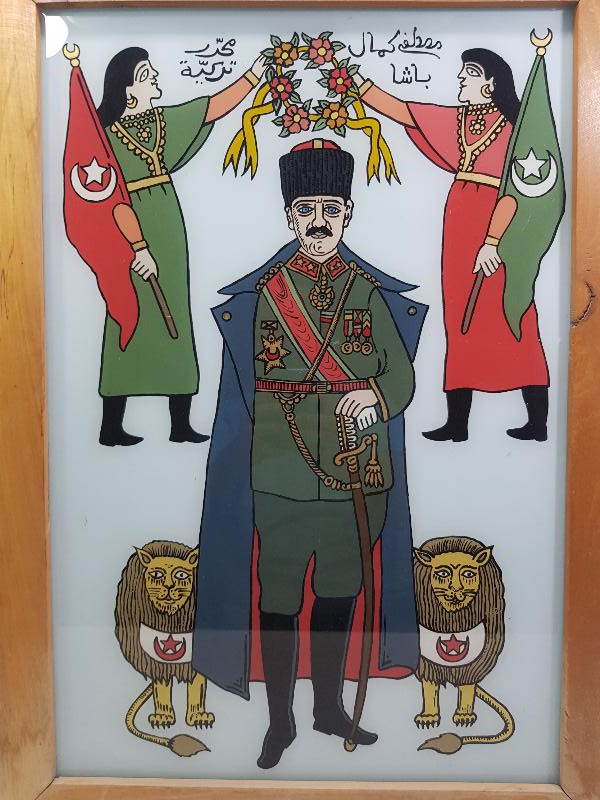ANTİKA OSMANLICA YAZILI CAM ALTI MUSTAFA KEMAL ATATÜRK TABLOSU