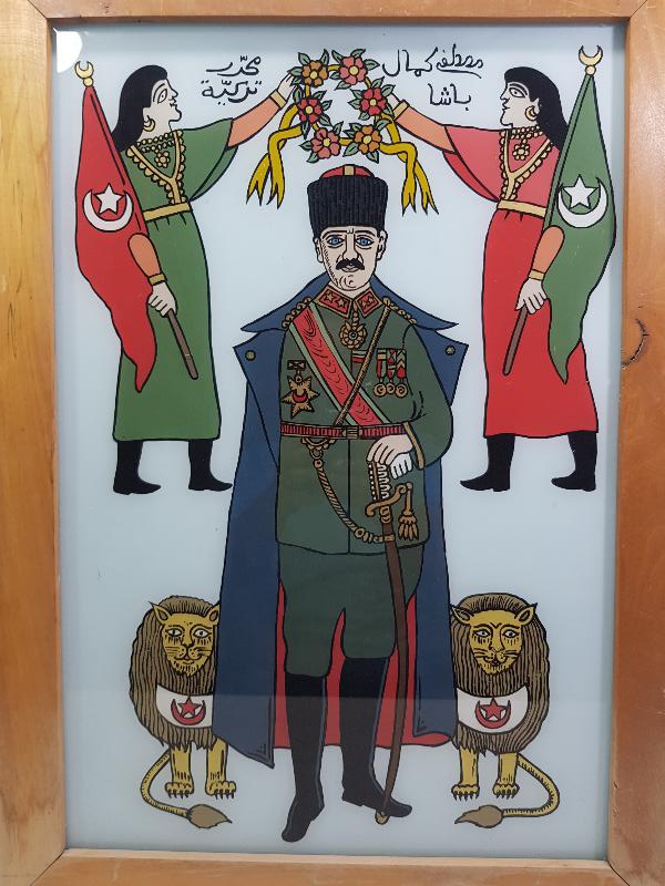 ANTİKA OSMANLICA YAZILI CAM ALTI MUSTAFA KEMAL ATATÜRK TABLOSU