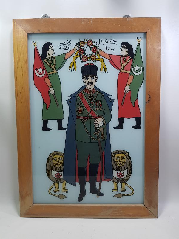 ANTİKA OSMANLICA YAZILI CAM ALTI MUSTAFA KEMAL ATATÜRK TABLOSU